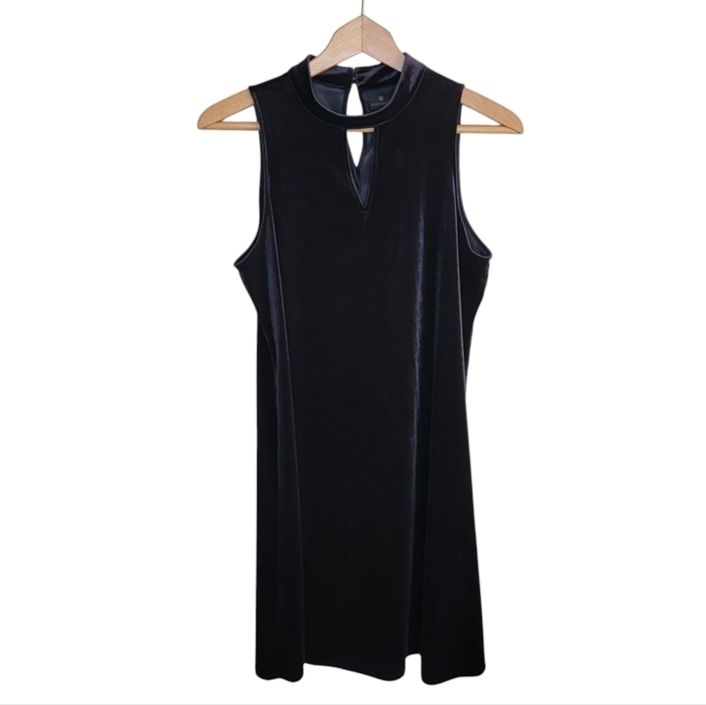 Worthington | Elegant Black Velvet Velour Sleeveless Keyhole Dress